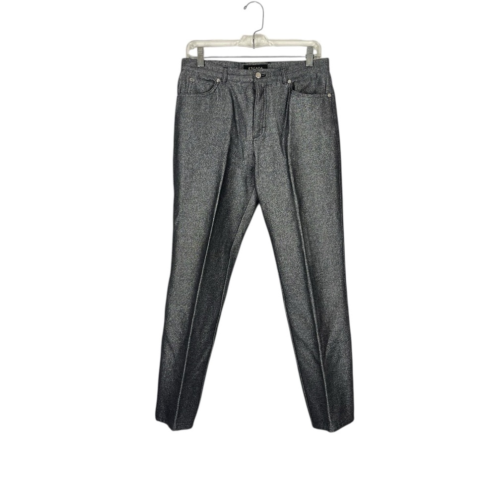 Escada Dark Silver Metallic Tailored Luxury Lurex Trousers Pants Size 38